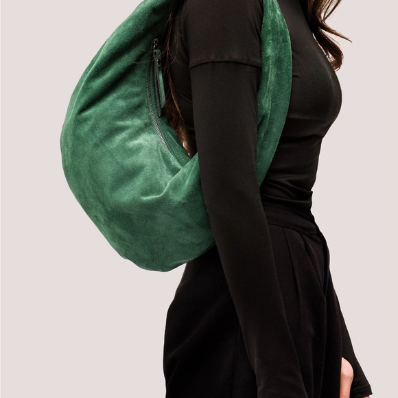 Tefia Ukraine Green Suede Hobo Bag | Handmade Leather Slouchy Shoulder - Picture 6 of 7